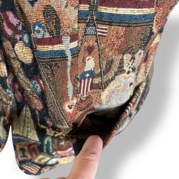 Vintage Karen Scott Tapestry Vest Circus Toys Bears Americana Vneck Size Medium - Picture 5 of 13